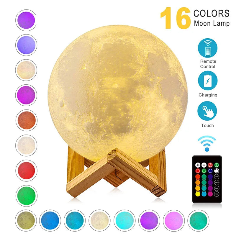 3D Moon Lamp – Rechargeable Touch LED Light